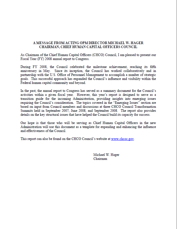 2008 Chief Human Capital Officers Council Annual Report to Congress